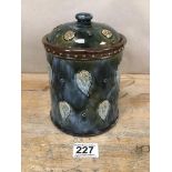 AN EARLY 20TH CENTURY ROYAL DOULTON GLAZED STONEWARE LIDDED POT, 8506 661, SIGNED MARK EB FOR