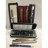 AN ASSORTMENT OF PENS, INCLUDING PARKER BALLPOINT, CROSS BALLPOINT AND MORE, SOME BOXED