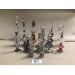 A COLLECTION OF GLASS SCENT BOTTLES, EACH WITH GILT DECORATION