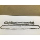 A SILVER WATCH ALBERT CHAIN, TOGETHER WITH A SILVER ROPE TWIST CHAIN, 52G