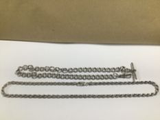 A SILVER WATCH ALBERT CHAIN, TOGETHER WITH A SILVER ROPE TWIST CHAIN, 52G