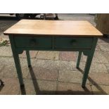 A VICTORIAN TWO DRAWER PINE TABLE/DESK 96 X 60 X 78CMS