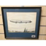 A WATERCOLOUR OF A GERMAN MILITARY ZEPPELIN, SIGNED STO, FRAMED AND GLAZED