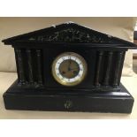 A LARGE LATE 19TH/EARLY 20TH CENTURY FRENCH SLATE MANTLE CLOCK, THE ENAMEL DIAL WITH ROMAN