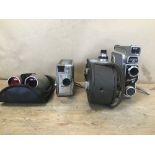 THREE VINTAGE CAMERAS, INCLUDING A KEYSTONE MODEL A-3 16MM, MEOPTA ADMIRA 8F AND ANOTHER, TOGETHER