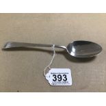 A GEORGE III SILVER TABLE SPOON, HALLMARKED LONDON 1776 BY HESTER BATEMAN, 54g
