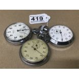 THREE CHROME CASED STOPWATCHES, INCLUDING A SMITHS, NERO LEMANIA ETC