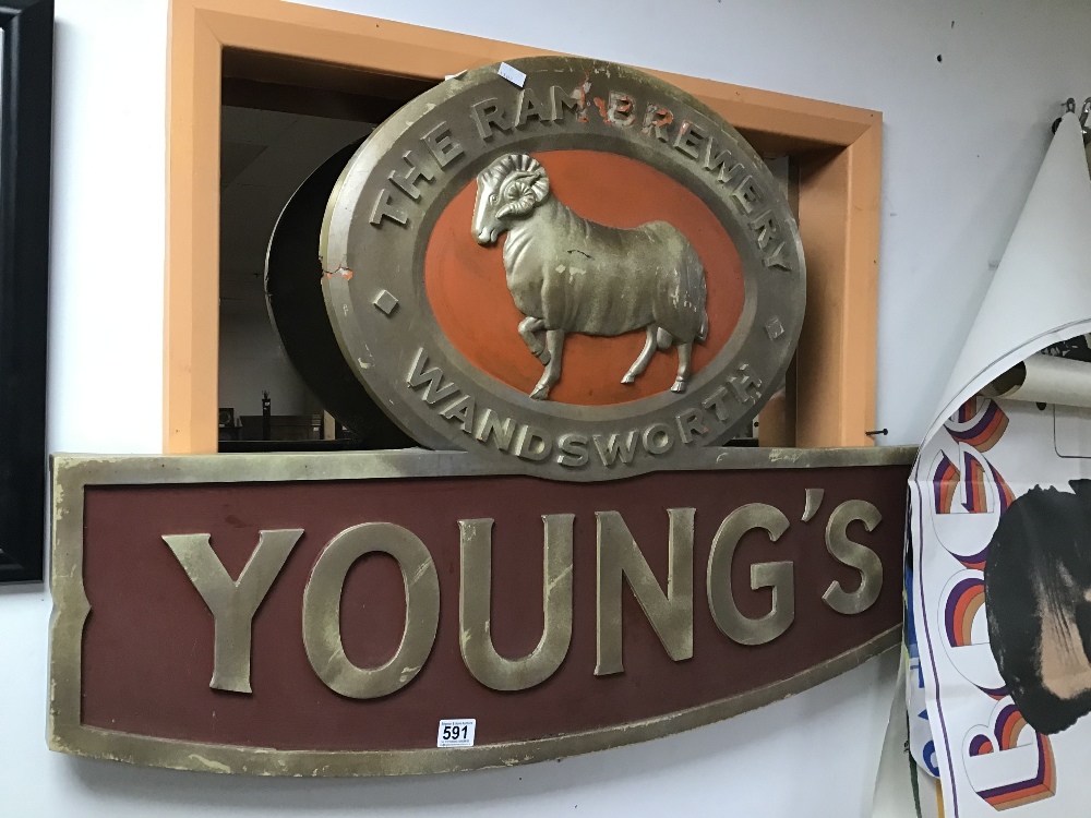 A YOUNGS ( THE RAMS BREWERY WANDSWORTH) ADVERTISING SIGN