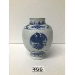 A CHINESE KANGXI PERIOD BLUE AND WHITE PORCELAIN VASE OF OVOID FORM, DECORATED WITH SCENES OF
