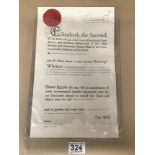 ROYAL PARDON, TYPED DOCUMENT REDUCING THE SENTENCE OF RICHARD CARROLL WILSON FROM TWELVE MONTHS TO