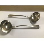 TWO GEORGE III SILVER SAUCE LADLES, THE EARLIEST HALLMARKED LONDON 1801, 104g