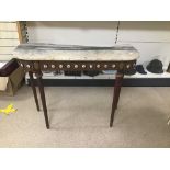 A FRENCH EMPIRE STYLE CONSOLE TABLE WITH ORMOLU AND MARBLE TOP