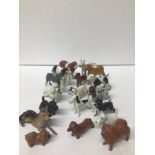 A COLLECTION OF ASSORTED BRITAINS LEAD PAINTED DOGS, INCLUDING BULLDOG, POODLE, GREYHOUND AND MORE