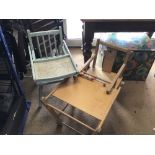 TWO VINTAGE CHILDS HIGH CHAIRS ONE FOLDS INTO A DESK/CHAIR