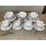 SEVEN EMMA BRIDGEWATER CERAMIC TEA CUPS AND SAUCERS, THREE BEING OVERSIZED