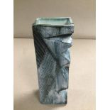 A CARN POTTERY VASE OF RECTANGULAR FORM, 17CM HIGH