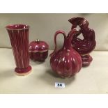 FOUR PIECES OF SWEDISH GEFLE UPSALA EKEBY ART DECO RUBIN PATTERN CERAMICS, INCLUDING VASE, POURING