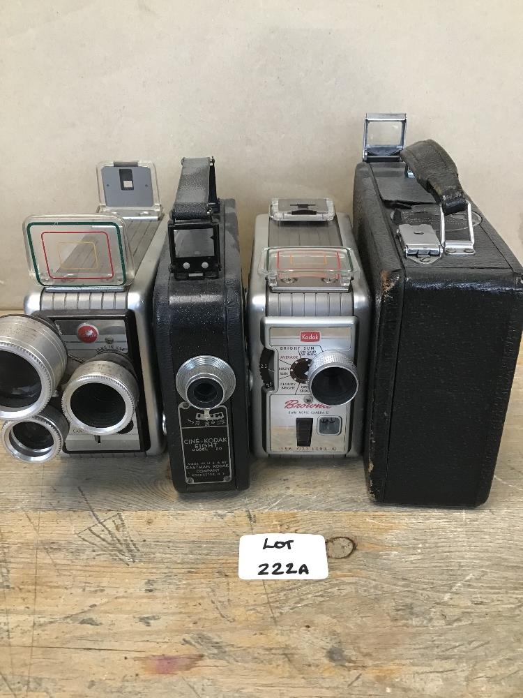 A GROUP OF FOUR KODAK FILM CAMERAS, INCLUDING CINE MODEL K, TWO BROWNIE'S AND ANOTHER