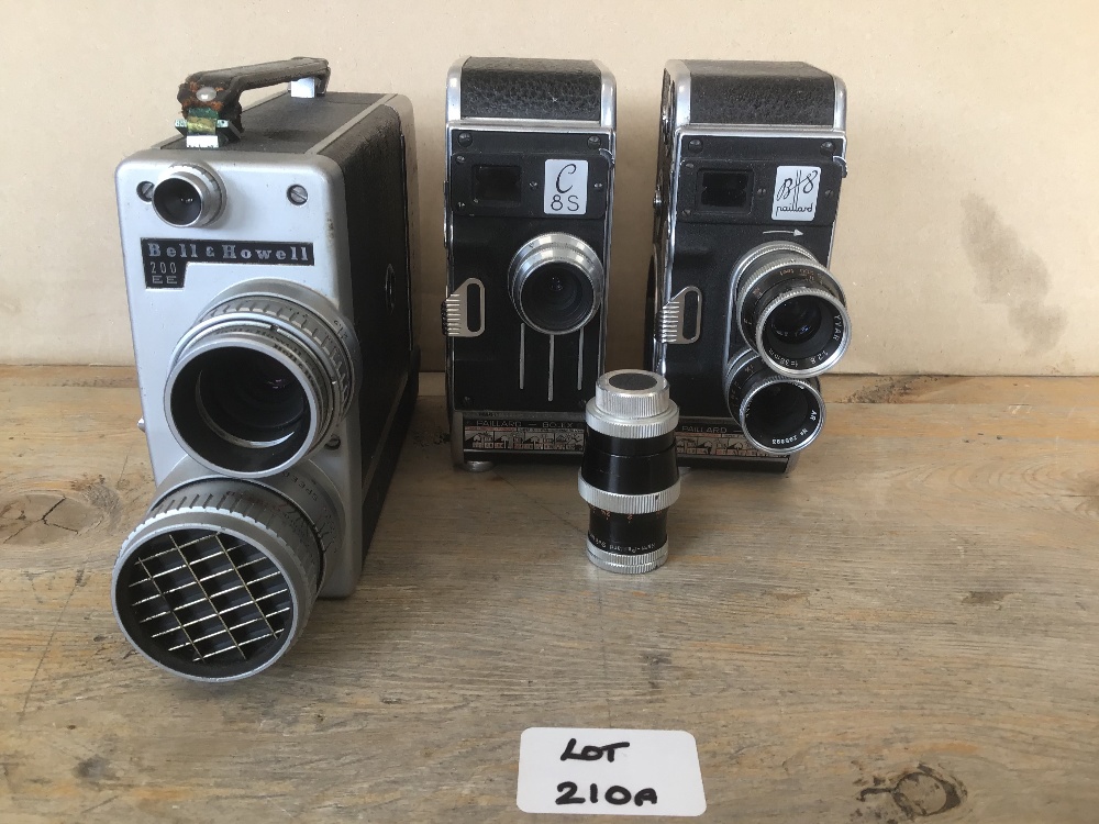 THREE VINTAGE CAMERAS, COMPRISING BELL & HOWELL 16MM, BOLEX PAILLARD C8S AND ANOTHER