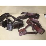 TWO LEATHER MILITARY BANDOLIERS BELTS ONE MARKED LT.E WYNNE EVERSON R.A ARMENTIERES 1940