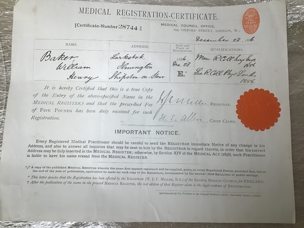 A COLLECTION OF VICTORIAN DOCUMENTS, INCLUDING MEDICAL REGISTRATION CERTIFICATE DATED DECEMBER - Image 2 of 5