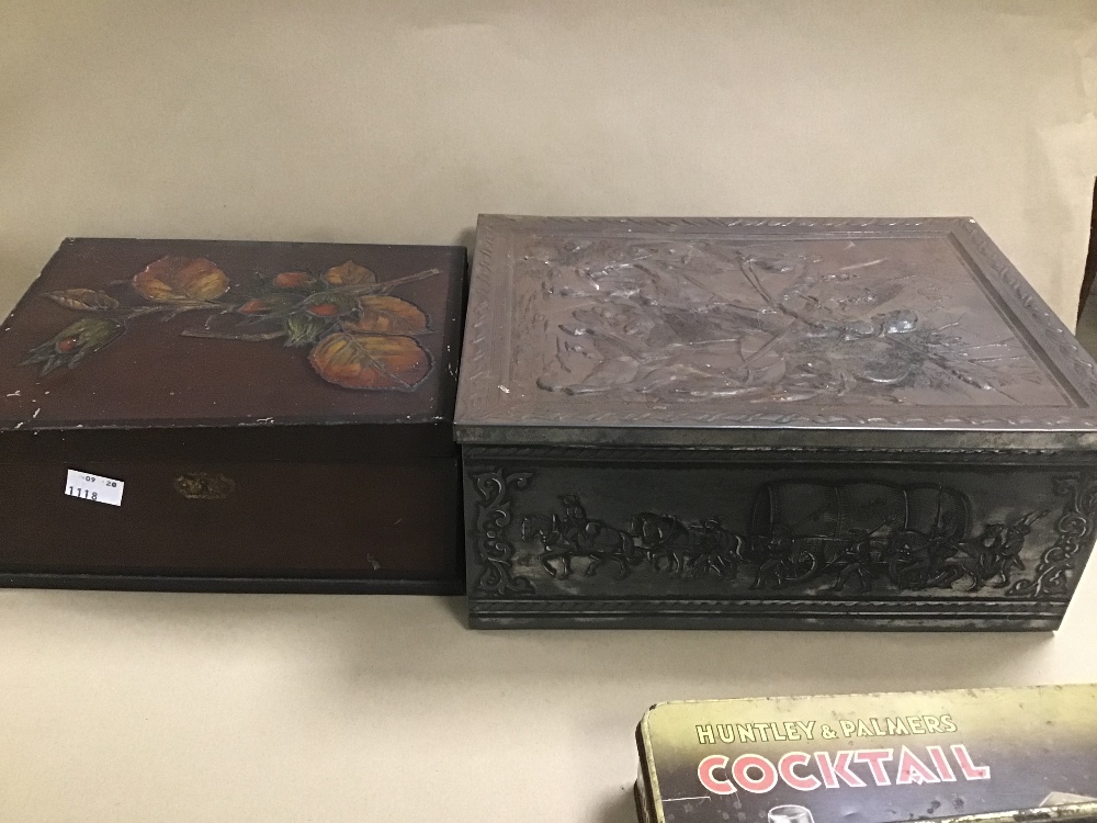 A GROUP OF FOUR VINTAGE TINS, INCLUDING EARLY ROWNTREES COCOA WORKS, HUNTLEY AND PALMERS, TOFFEE TIN - Image 5 of 5