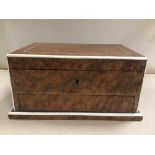 AN EARLY 20TH CENTURY BURR MAPLE BOX OF RECTANGULAR FORM, TWO COMPARTMENTED INTERIOR WITH SINGLE