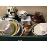 A QUANTITY OF ASSORTED CERAMICS, INCLUDING DOULTON LAMBETH MILK JUG, WEDGWOOD HUNTING SCENES DISH