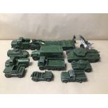 A MIXED BOX OF PLAY WORN DINKY ARMY DIE-CAST TOYS
