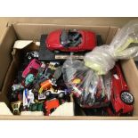 A LARGE BOX OF MIXED DIE-CAST TOYS INCLUDING CORGI ALSO PIECES OF LEGO