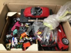 A LARGE BOX OF MIXED DIE-CAST TOYS INCLUDING CORGI ALSO PIECES OF LEGO