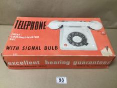 TWO VINTAGE TELEPHONE INTERCOMMUNICATION SET WITH SIGNAL BULB, IN ORIGINAL BOX, MADE IN YUGOSLAVIA