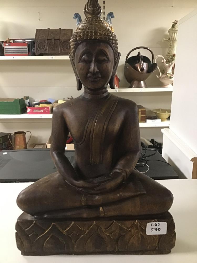 A VINTAGE WOODEN SEATED BUDDHA 50 CM