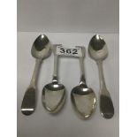 TWO PAIRS OF GEORGIAN SILVER SPOONS; LONDON 1816 BY RICHARD TURNER AND LONDON 1812 BY GEORGE DAY,