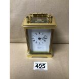 A BRASS COMITTI CARRIAGE CLOCK 12 CM