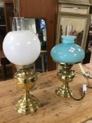 TWO BRASS LAMPS BY DUPLUX ONE BEING CONVERTED TO ELECTRIC