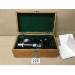 A SMALL "STEIN" MICROSCOPE WITH FOUR MAGNIFICATIONS, IN ORIGINAL FITTED BOX AND INSTRUCTIONS, 19.5CM