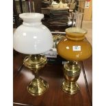 TWO BRASS OIL LAMPS DUPLEX