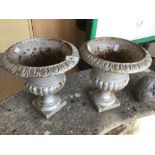 TWO METAL GARDEN URNS 27 CM