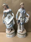 A PAIR OF LARGE CONTINENTAL BISQUE FIGURES OF A LADY AND GENTLEMAN, 43CM HIGH