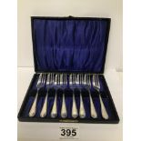 AN UNUSUAL SET OF EIGHT SILVER PASTRY FORKS, HALLMARKED SHEFFIELD 1926 BY COOPER BROTHERS, CASED,