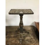 A VINTAGE SMALL OCCASSIONAL TABLE DECORATED AS FLOWERS IN MOTHER IN PEARL A/F