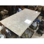 A LARGE MARBLE TOP TABLE WITH A GILDED COLUMN AND GLASS BASE