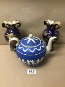 A PAIR OF EARLY SPODE SMALL VASES WITH GILT DECORATION AND A SPODE TEAPOT