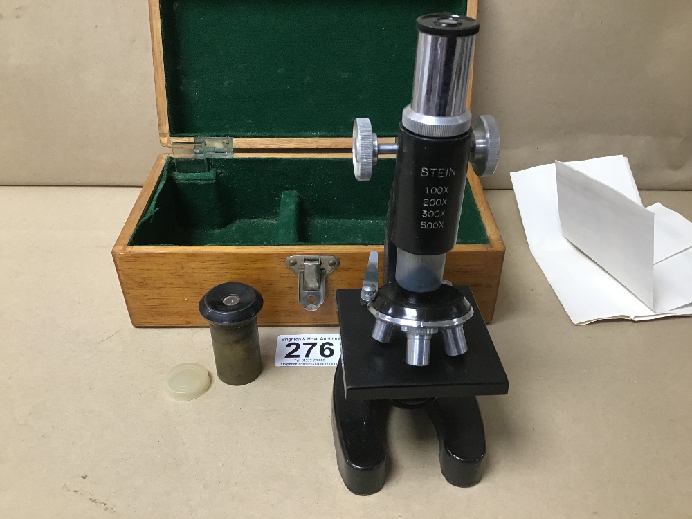 A SMALL "STEIN" MICROSCOPE WITH FOUR MAGNIFICATIONS, IN ORIGINAL FITTED BOX AND INSTRUCTIONS, 19.5CM - Image 2 of 4