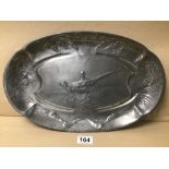 A PEWTER C1905 POULTRY PLATTER BY KAYSERZINN (4342) 42 X 26CMS