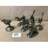 SIX PEWTER ANIMAL FIGURES LARGEST 9 CM