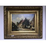 A FRAMED OIL ON BOARD OF A CONTINENTAL SCENE SIGNED BUCKHOUT 29 X 39 CM