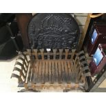 A CAST IRON FIRE GRATE WITH A CAST IRON FIRE BACK