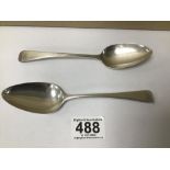 A PAIR OF GEORGE III SILVER DESSERT SPOONS, HALLMARKED LONDON 1804 BY WILLIAM ELEY & WILLIAM